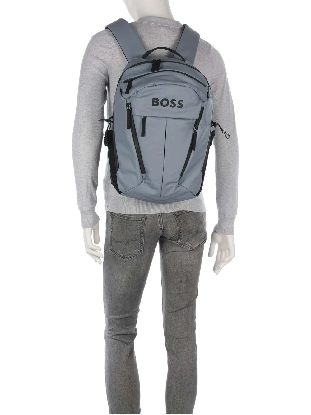 NWT BOSS Hugo Boss Stormy Bold Logo Laptop Backpack Ice Grey Blue